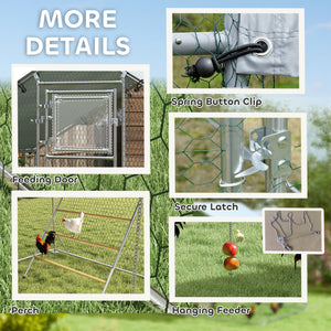 Large metal chicken coop with waterproof and UV-resistant cover