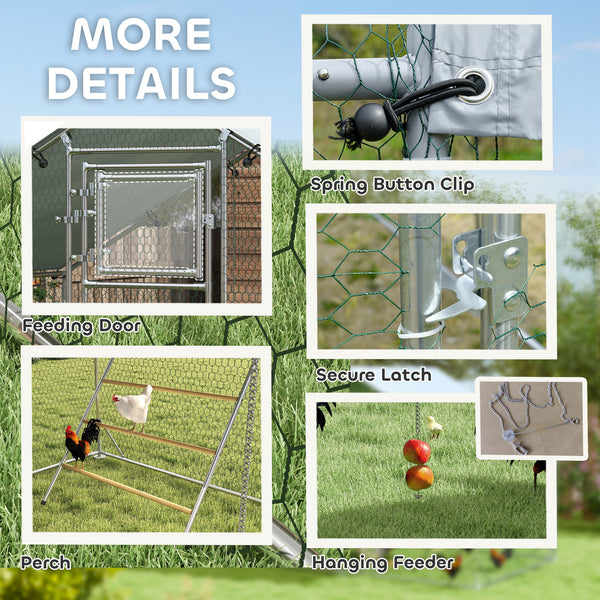 Large metal chicken coop with waterproof and UV-resistant cover