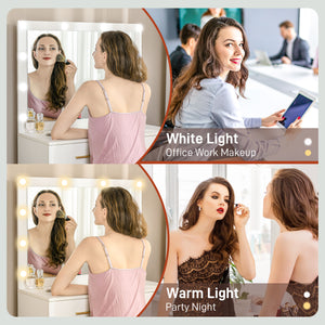 Dressing table with stool, LED illuminated mirror and drawers, white