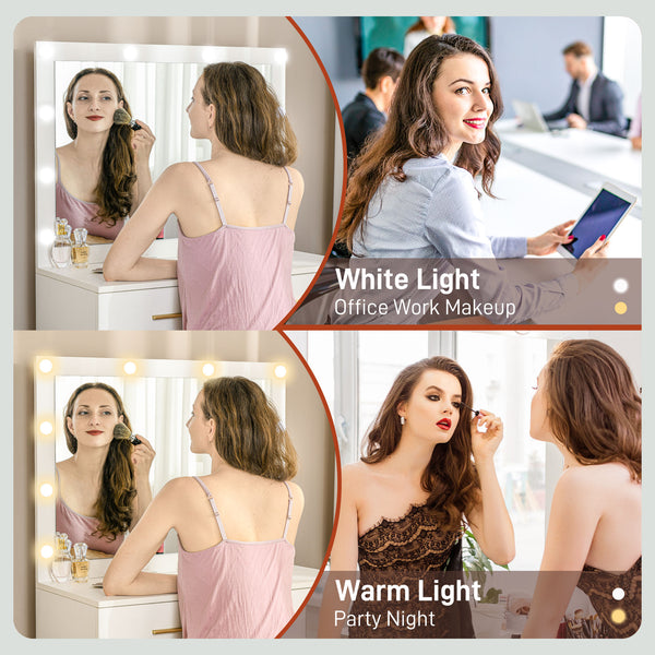 Dressing table with stool, LED illuminated mirror and drawers, white