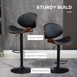 Set of 2 Modern Faux Leather Adjustable Swivel Bar Stools, Black 