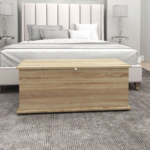 Storage chest with 2 safety hinges and hinged lid, oak