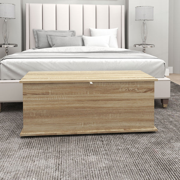 Storage chest with 2 safety hinges and hinged lid, oak