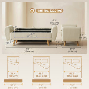 59" Corduroy Storage Bench, Beige