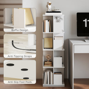 360° Rotating Bookcase with 4 Tiers and 16 Compartments, White Wood