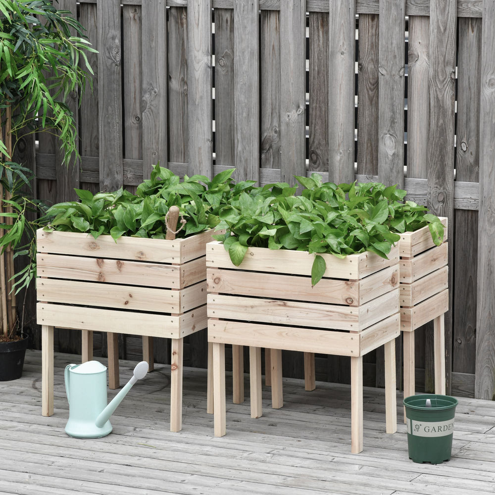 Set of 4 raised wooden garden planters