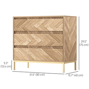 Bedroom chest of drawers with anti-tip system with 3 drawers for living room, hallway, natural wood