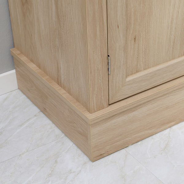 Modern kitchen cabinet with doors, open and adjustable shelves, oak