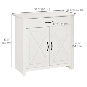 Storage buffet with sliding barn doors, distressed white