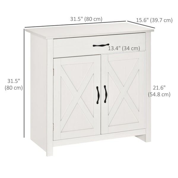 Storage buffet with sliding barn doors, distressed white