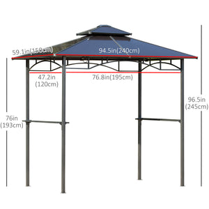 Rigid barbecue gazebo with side shelves and double roof