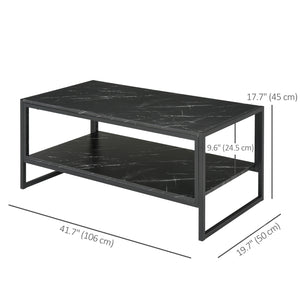 2-Tier Coffee Table with Storage Shelf Black