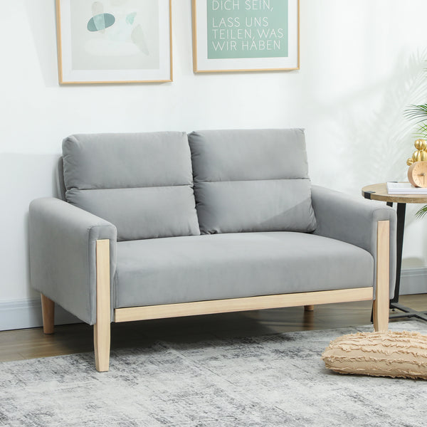 2-seater velvet sofa with solid wood legs, grey