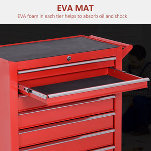 Lockable tool chest (2-piece set): 7-drawer cabinet, 4-drawer tool chest with handle, red