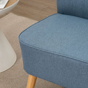 Upholstered two-seater sofa with rubberwood legs, blue