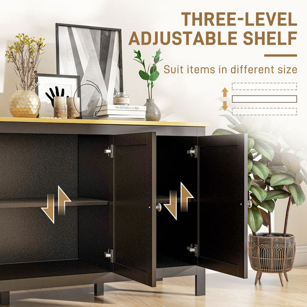 Buffet with doors and adjustable shelves for living room or entryway, black and natural