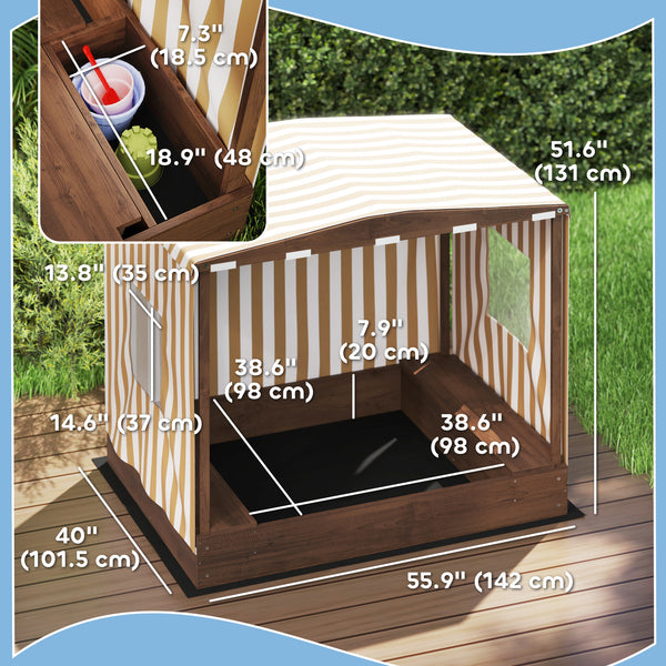 Sandpit with fully covered canopy, benches and floor covering