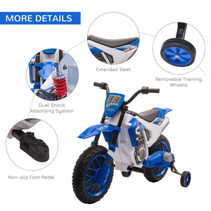 12V Electric Motorcycle with Training Wheels, Blue