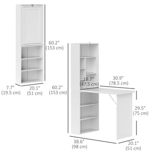 Convertible folding desk with whiteboard and side shelf, white