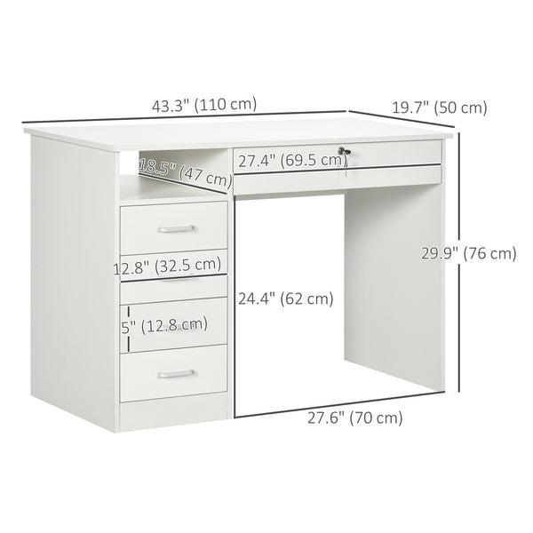 Computer desk with lockable drawer and open compartment, white