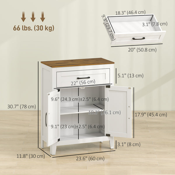 Bathroom cabinet with drawer, white and walnut