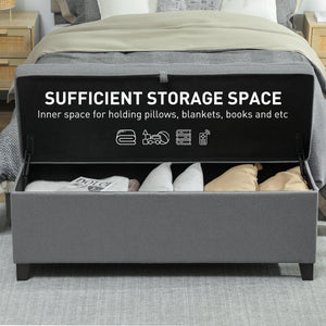 Storage Ottoman Bench with Safety Hinges, Linen, Dark Grey