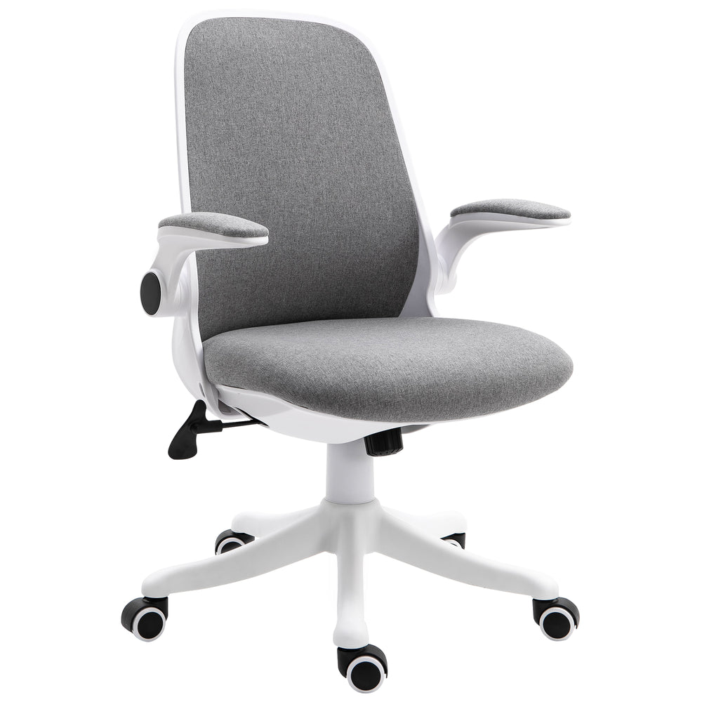360° swivel office chair with breathable fabric upholstery, grey