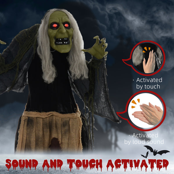 63" Animated Halloween Hunchbacked Witch with Red LED Eyes, Sounds and Movements – Gray and Black