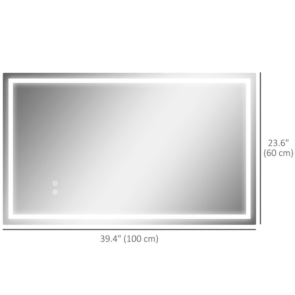 Bathroom mirror with LED lighting, anti-fog coating and touch button 