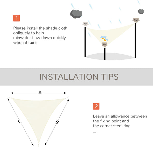 Triangular outdoor parasol in breathable fabric, cream color