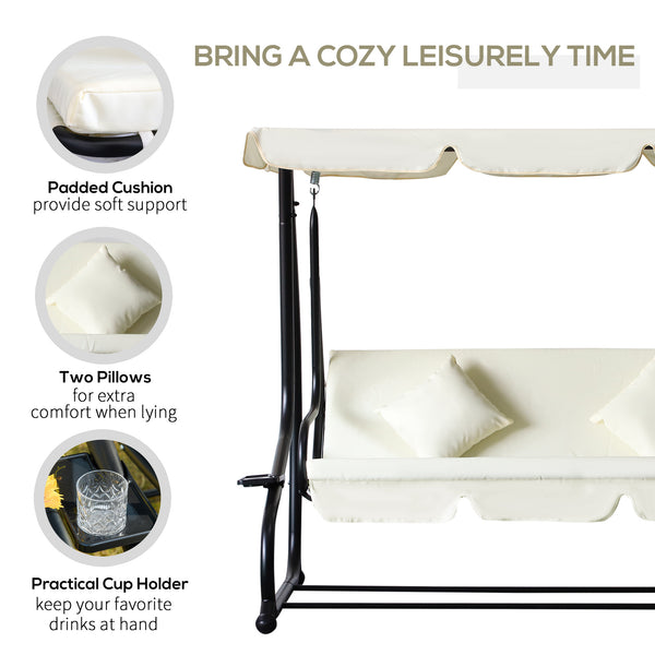 3-seater swing convertible into a padded bed with canopy and pillow