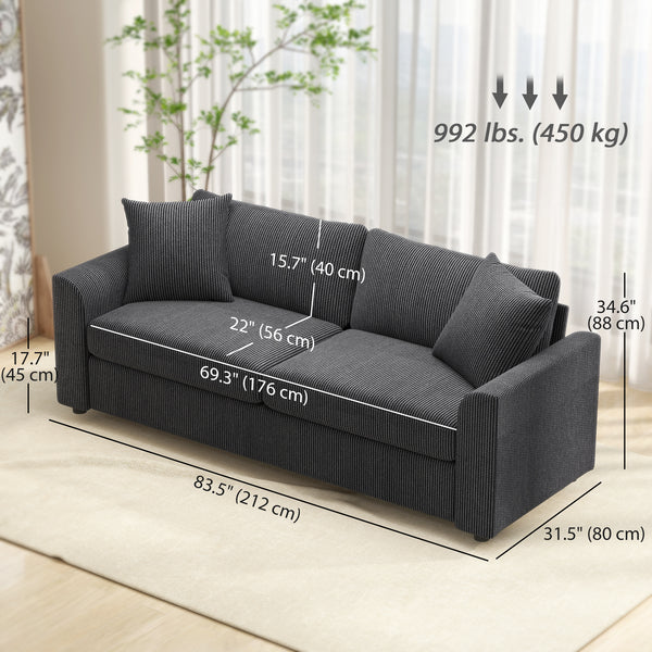 3-seater sofa with pocket springs and 2 decorative cushions, dark grey