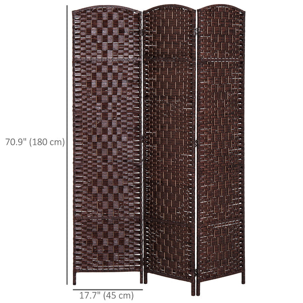 3-Panel Folding Room Divider with Wooden Frame, Brown