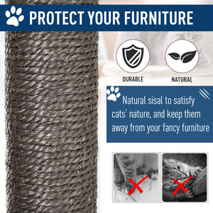 47.2" Cat Tree, Scratching Post, House with Sisal and Carpet - Grey