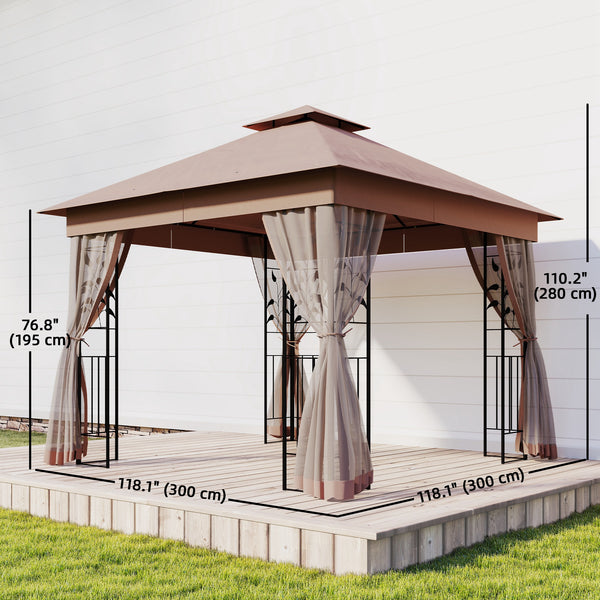 10'x10' garden shed with soft steel roof, double layer of polyester and curtain side walls, dark brown