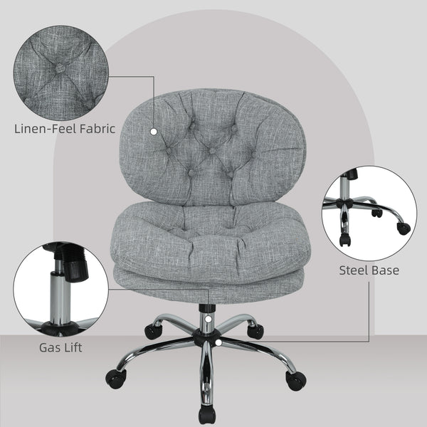 Office chair without armrests, wide and padded seat, grey