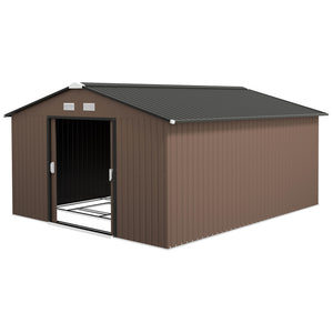 Metal garden shed with foundation kit included, brown