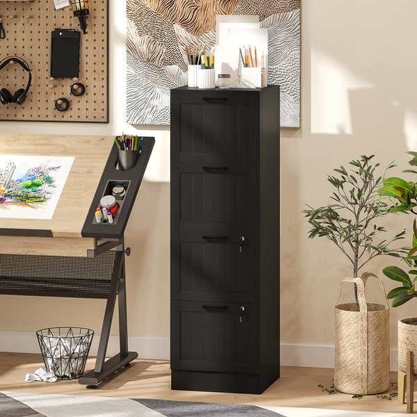 4-Drawer Filing Cabinet with Lock, Office Storage Cabinet with Adjustable Hanging Bars for A4 Files, Black