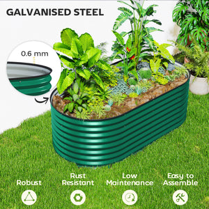 Galvanized raised planter with safety edging and gloves included, dark green 