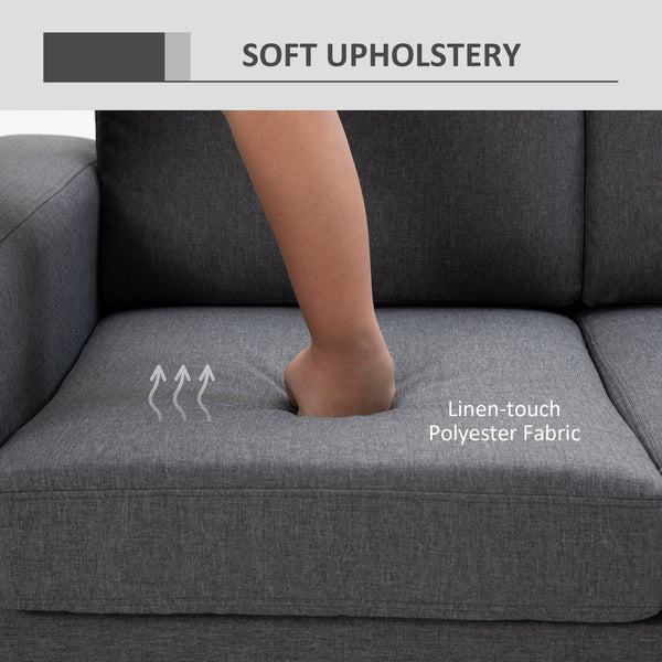 3 seater sofa upholstered in linen with steel legs, dark grey