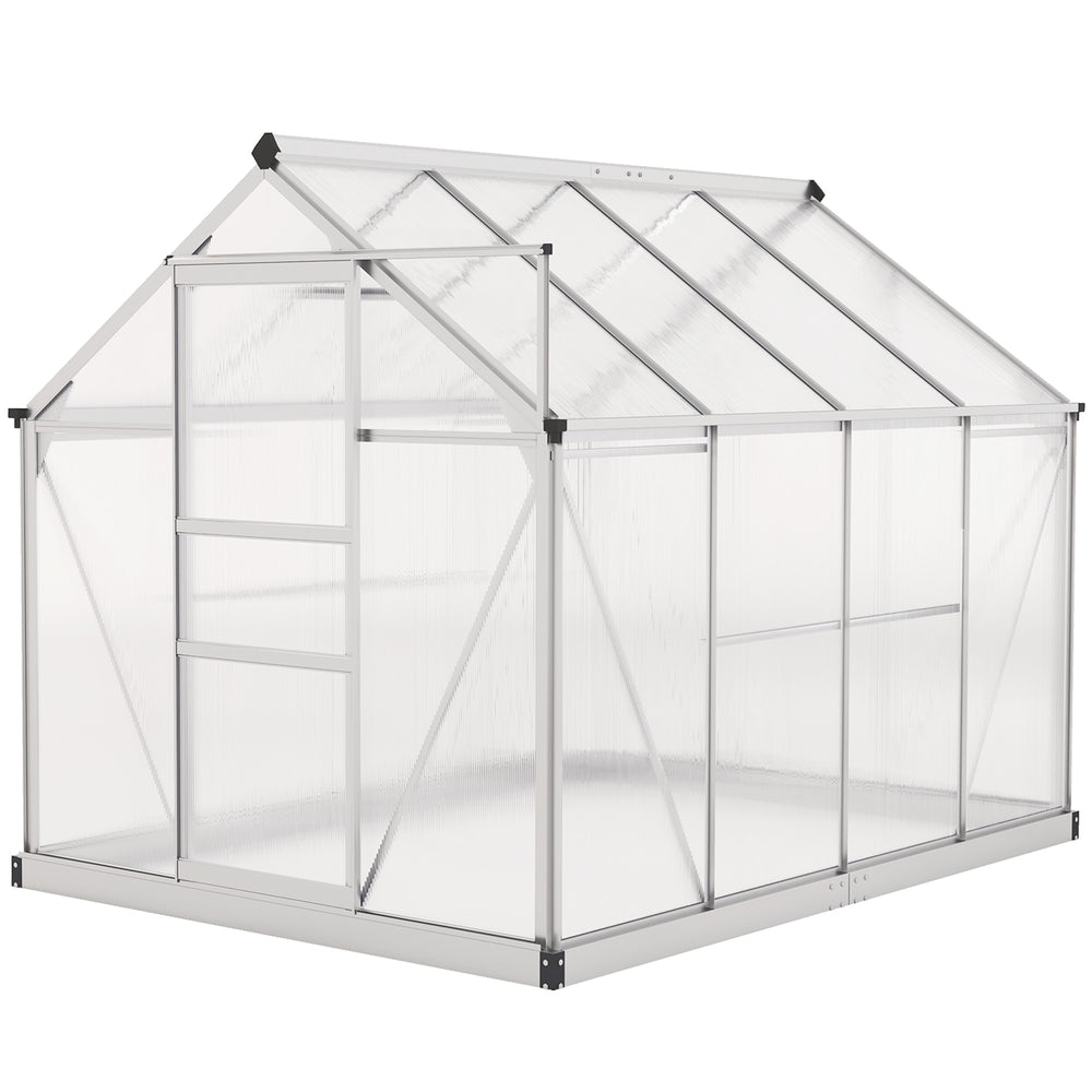 Greenhouse with gutter, ventilation and sliding door, silver