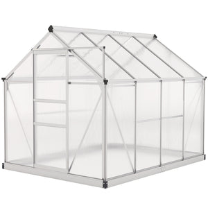 Greenhouse with gutter, ventilation and sliding door, silver