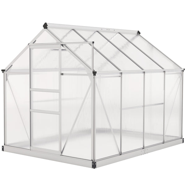 Greenhouse with gutter, ventilation and sliding door, silver