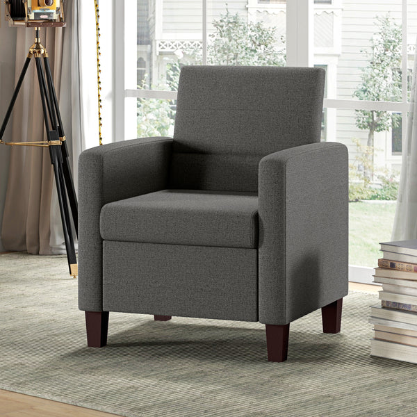 Fabric armchair with seat cushion and non-slip glides, dark grey