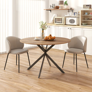 Round kitchen table for 4 people, industrial style, steel legs, dark brown and black.
