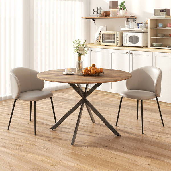 Round kitchen table for 4 people, industrial style, steel legs, dark brown and black.