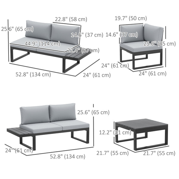 4-piece garden furniture set, 5-position reclining corner sofa, grey