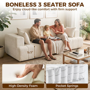 Cloud Chenille Boneless Sofa with Thickened Spring Cushion, Wide and Deep Seat, Wide Armrests, Beige