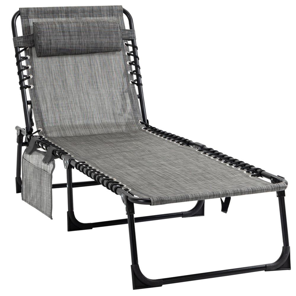 Folding chaise lounge with adjustable backrest and removable cushion, heather grey