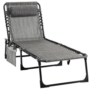 Folding chaise lounge with adjustable backrest and removable cushion, heather grey